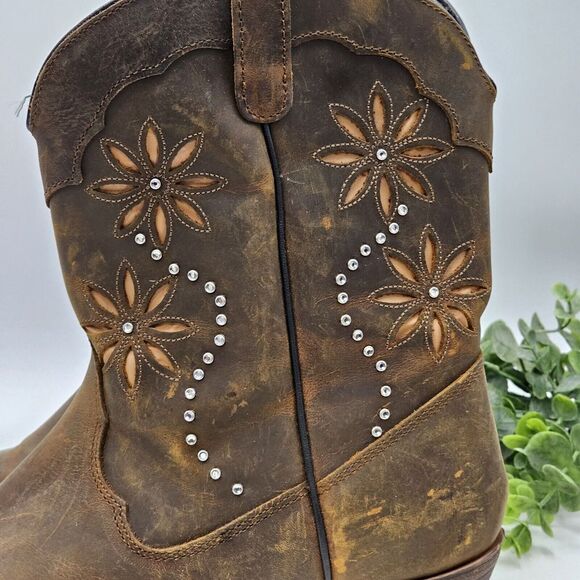Sante Fe Western Boots Womens 11M Distressed Leather Rhinestone Cowgirl Festival - Picture 5 of 13